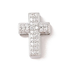 Платина Покрытие стойки латунные прозрачные бусины из кубического циркония, без кадмия и без свинца, долговечный, крестик, платина, 15x11x6 мм, отверстие : 2x12.5 мм