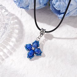 Синий Звезда с подвеской из окрашенной синтетической императорской яшмы и стеклянных бусин, ожерелья из черного вощеного хлопкового шнура, античное серебро, синие, 17.80 дюйм (45.2 см)