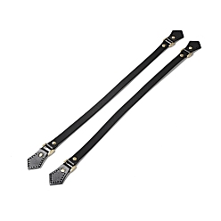 Черный Воловья кожа пришиваем ручки сумок, со сплавочной фурнитурой, аксессуары для замены ремня для сумки, чёрные, 57.6x3.6x1.05 см, отверстие : 1.8 мм