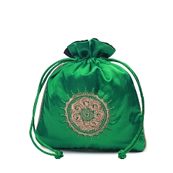 Светло-зеленый Прямоугольные парчовые сумки в китайском стиле на шнурке, мешочки из органзы, подарочная упаковка для ювелирных изделий, сумка, светло-зеленый, 15x13 см