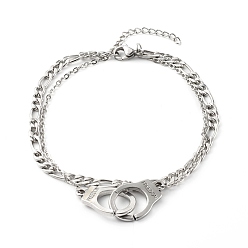 Stainless Steel Color Tarnish Resistant 304 Stainless Steel Multi-strand Anklets, with Figaro Chains & Cable Chains, Interlocking, Stainless Steel Color, 9-5/8 inch(24.5cm)