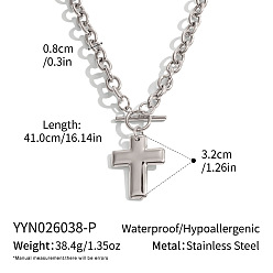 Plata 304 Collares con colgante de cruz religiosa de acero inoxidable con cierre de hebilla para mujer, plata, 16.14 pulgada (41 cm)
