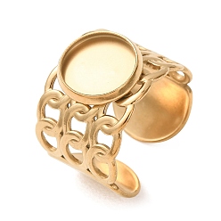 Golden 304 Stainless Steel Cable Chain Cuff Ring Components, Round Pad Ring Setting, Ion Plating(IP), Long-Lasting Plated, Golden, 14mm,18mm, Tray Size: 10mm