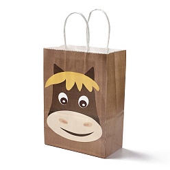 Caballo Bolsas de papel rectangulares, con mango, para bolsas de regalo y bolsas de compras, patrón de caballo, 14.9x8.1x21 cm