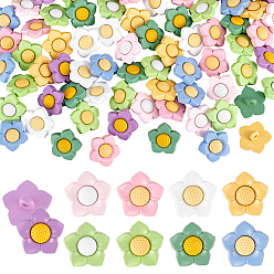 Gemischte Farbe 90Stk 9 Farben 1-Loch-Harzknöpfe, Blume, Gemischte Farbe, 18.5x19x10 mm, Bohrung: 3 mm, 10 Stk. je Farbe