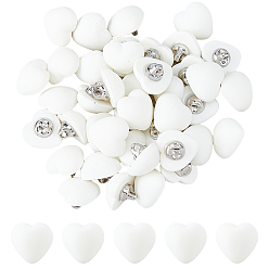 White 40Pcs 1-Hole Resin Shank Buttons, Heart, White, 12x12.5x10mm, Hole: 1.5mm