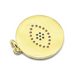 White Brass Micro Pave Clear Cubic Zirconia Pendants, Real 18K Gold Plated, Long-Lasting Plated, with Enamel and Jump Rings, Flat Round with Eye, White, 19x17x1mm, Hole: 3mm, Jump rings: 5x0.7mm.