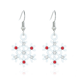 Платина Серьги-подвески из эмалевого сплава со снежинками, со стразами, платина, 38.7x15.4 мм