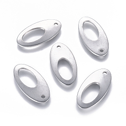 Нержавеющая Сталь Цвет Не тускнеющие 304 подвески из нержавеющей стали, овальный с кольцом, цвет нержавеющей стали, 22x11x1 мм, отверстие : 1.6 мм