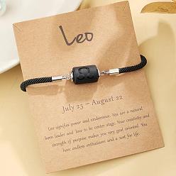 Лео 12 созвездия защита пластиковые колонны звенья браслеты, браслеты из нейлонового шнура для мужчин и женщин, с подарочной картой, Лев, периметр: 7-1/8~7-7/8 дюйм (18~20 см)