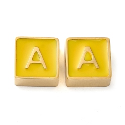 Letter A 304 aus Stahl-Email-Perlen, echt 14 k vergoldet, Quadrat mit Buchstaben, Buchstabe a, 8x8x4 mm, Bohrung: 2 mm
