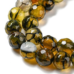 Olive Natural Agate Beads Strands, Dyed & Heated, Round, Faceted, Olive, 6mm, Hole: 1mm, about 62pcs/strand, 14.37~14.76 inch(36.5~37.5cm)