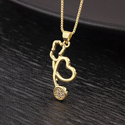 Золотой Латунные ожерелья с подвеской-стетоскопом в форме сердца из прозрачного кубического циркония, золотые, 17.72 дюйм (45 см)