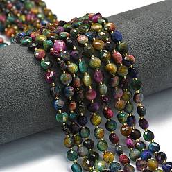 Разноцветный Нити бусин из натурального тигрового глаза (окрашенные и нагретые), с бисером, граненый ромб, плоско-круглые, красочный, 6~6.5x4 мм, отверстие : 0.6 мм, около 51 шт / нитка, 15.43'' (39.2 см)