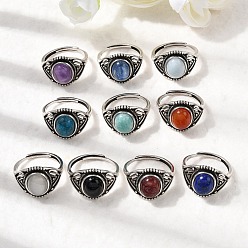 Смешанные камни Кольца из натурального драгоценного камня, медные кольца, античное серебро, 15 мм, внутренний диаметр: 17.5~18 мм