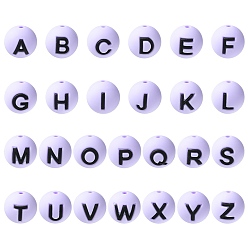 Фиолетовый 1 набор 26шт. фиолетовые круглые с буквами силиконовые бусины, фокусные бусы, фиолетовые, 10 мм, отверстие : 3 мм