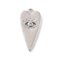 Платина Кулоны из экологически чистой латуни с прозрачным кубическим цирконием, без кадмия и без свинца, сердце, Реальная платина, 21.5x10.5x2 мм, отверстие : 1.5 мм