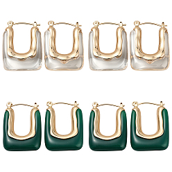 (52) Непрозрачная лаванда 2 пары 2 серьги-кольца из цветного сплава и смолы, золотой свет, прямоугольные, разноцветные, 29x21.5x6.5 мм, 2 пар / цвет