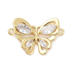Прозрачный Подвеска-бабочка с покрытием из латуни, паве, кубический цирконий, реальный 18 k позолоченный, долговечный, без свинца и без кадмия, прозрачные, 17x26x4 мм, отверстие : 1.5 мм