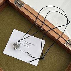 Нержавеющая Сталь Цвет 304 Подвеска в форме сосновой шишки из нержавеющей стали, регулируемая длинная цепочка на черном вощеном шнуре для женщин, цвет нержавеющей стали, 37.01 дюйм (94 см)