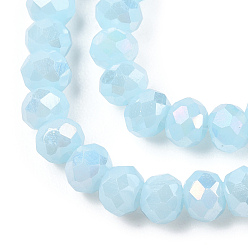 Deep Sky Blue Electroplate Glass Beads Strands, Opaque Solid Color, AB Color Plated, Faceted, Rondelle, Sky Blue, 3x2mm, Hole: 0.8mm, about 165~169pcs/strand, 15~16 inch(38~40cm)