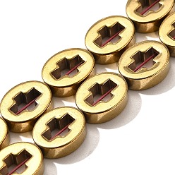 с Золотистым Покрытием Гальванические нити из синтетических немагнитных гематитовых бусин, овальные с крестом, с золотым покрытием, 10x8x3 мм, отверстие : 0.9 мм, около 40 шт / нитка, 15.75'' (40 см)