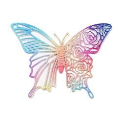 Бабочка Железные подвески, гравированные металлические украшения, Радуга цветов, бабочка, 31x40x0.8 мм, отверстие : 1 мм