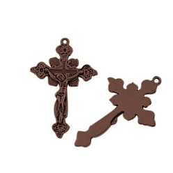 Красная Медь Сплавочные подвески тибетского стиля, на Пасху, без кадмия, без никеля и без свинца, крест, Красная медь, 48x31x5 мм, отверстие : 2 мм