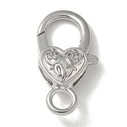 Платина Сплав застежками когтя омара, сердце, платина, 26.5x14x6 мм, отверстие : 4 мм
