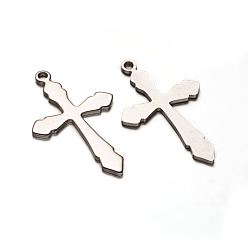 Нержавеющая Сталь Цвет Крест 304 из нержавеющей стали подвески, цвет нержавеющей стали, 36x22x1 мм, отверстие : 2 мм