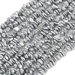 Серебро Гальванические оболочки жемчужные бусы пряди, чип, серебряные, 5~12x2~5x4~6 мм, отверстие : 1 мм, 15.16~15.35'' (38.5~39 см)