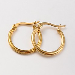 Real 18K Gold Plated 304 Stainless Steel Hoop Earrings, Hypoallergenic Earrings, Ring Shape, Real 18K Gold Plated, 20x2mm, 12 Gauge, Pin: 1x0.7mm
