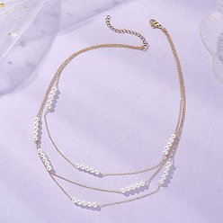 Золотой Белые круглые бусины из ракушечника и латунь 3 многослойные ожерелья, золотые, 15.59 дюйм (39.6 см)