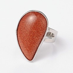 Камень с Пылевым Золотом Регулируемые кольца из синтетического золота и платины с латунью, слеза, внутренний диаметр: 19 мм