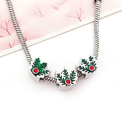 Holly Leaves Европейские бусины, сплав, стразы , бусины с большим отверстием, Новогодняя тема, Light Siam, 11x12x10 мм, отверстие : 5 мм