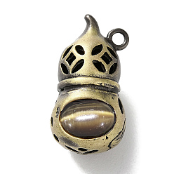 Peru Brass Pendants, with Cat Eye, Cadmium Free & Lead Free, Gourd, Peru, 23x12.5x11.5mm, Hole: 1.8mm