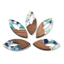 Голубой Подвески из смолы и ореха, лошадиный глаз , голубой, 38x15.5x3 мм, отверстие : 2 мм, внутренний диаметр: 16 мм