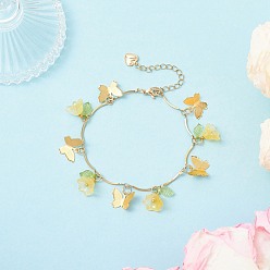 Золотистый 304 браслеты из изогнутых звеньев цепи из нержавеющей стали, со стеклом и акрилом для женщин, золотые, 7-1/2 дюйм (19.1 см)