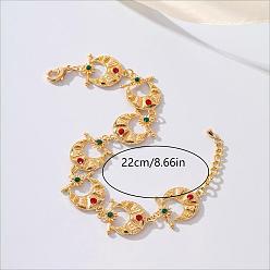 Разноцветный Винтажные богемные латунные браслеты с звеньями в виде луны и звезды, украшенные стразами, для женщин, для вечеринки или свадьбы, подарок., золотые, красочный, 8.66 дюйм (22 см)
