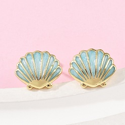 Shell Shape Серьги-гвоздики из латуни, реальный 18 k позолоченный, формы раковины, 10x12.5 мм
