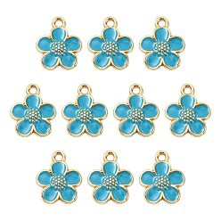 Blue 10Pcs Alloy Enamel Pendants, Flower Charms, Golden, Blue, 16x13.5x2mm, Hole: 1.6mm
