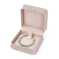 Розовый Браслет из искусственной кожи / подарочные коробки для браслетов, с железной и пластиковой пуговицей из искусственного жемчуга и бархатом внутри, для свадьбы, футляр для хранения ювелирных изделий, туманная роза, 9.5x9.5x5 см