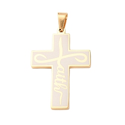 Золотой & Цвет Нержавеющей Стали 304 подвески из нержавеющей стали, крест со словом вера, вакуумное покрытие pvd, золотые и нержавеющая сталь цвет, 43.5x29.5x2.5 мм, отверстие : 7.5x4.5 мм