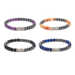 Смешанные камни Эластичный браслет из драгоценных камней и синтетического гематита для женщин, внутренний диаметр: 2-1/8 дюйм (5.5 см)