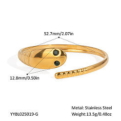 Настоящее золото 18K Европейские браслеты-манжеты из нержавеющей стали в форме змеи для женщин, с кошачий глаз, реальный 18 k позолоченный, внутренний диаметр: 20-3/4 дюйм (52.7 см)