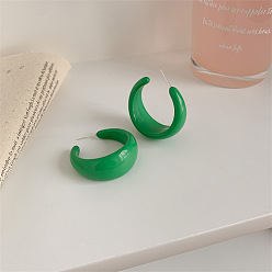 Зеленый лайм Акриловые серьги-гвоздики в форме буквы С, с пинами из нержавеющей стали , платина, зеленый лайм, 38x16 мм