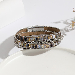 Серый Богемный плетеный браслет из искусственной кожи с несколькими рядами шнуров, с магнитной застежкой сплава, серые, 15-3/4 дюйм (40 см), 15 мм