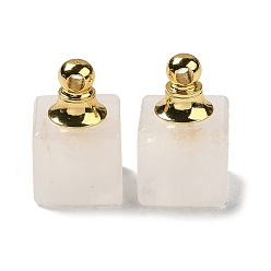 Хрусталь Кулоны для духов из натурального кварца, горного хрусталя, квадратные подвески с позолоченной 304 фурнитурой из нержавеющей стали, 19x12x12 мм, отверстие : 2 мм