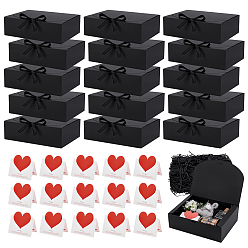 Mixed Color 15Pcs Rectangle Paper Gift Storage Boxes, with 15Pcs Red Heart Printed Paper Greeting Card and 250G Raffia Crinkle Cut Paper Shred Filler, Mixed Color, Box: 27x20x8cm