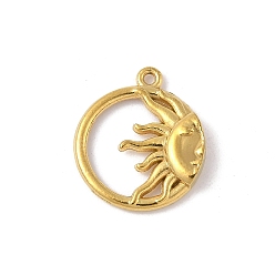 Золотой 304 подвески из нержавеющей стали, плоский круглый с солнечным шармом, золотые, 18.5x16x3 мм, отверстие : 1.2 мм